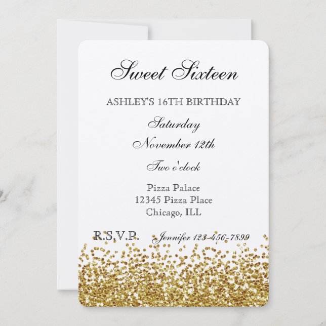 Invitation Sweet sixteen de Parties scintillant Gold Faux (Dos)