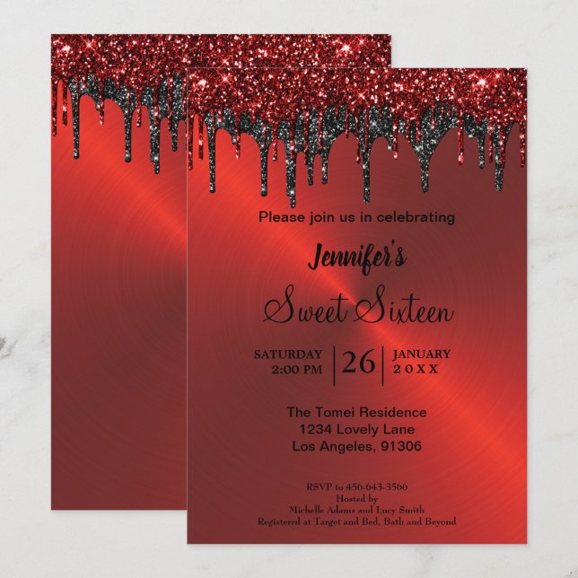 Invitation Sweet sixteen de parties scintillant métallique ro (Devant / Derrière)