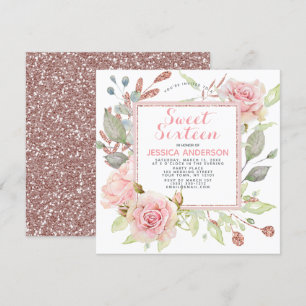 Invitation Sweet sixteen de Parties scintillant rose rose or