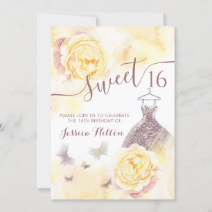 Invitation Sweet sixteen de pivoine florale papillon