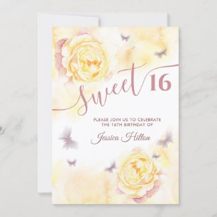 Invitation Sweet sixteen de pivoine florale papillon
