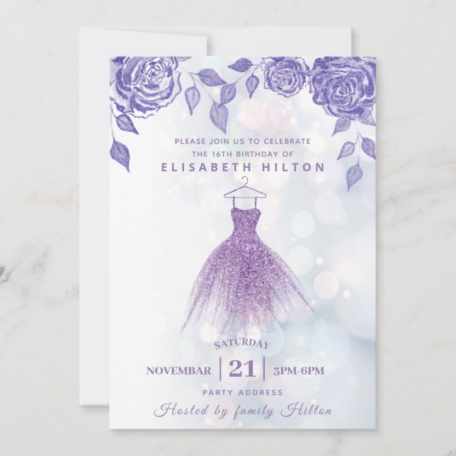 Invitation Sweet sixteen de robe de Parties scintillant moder (Devant)