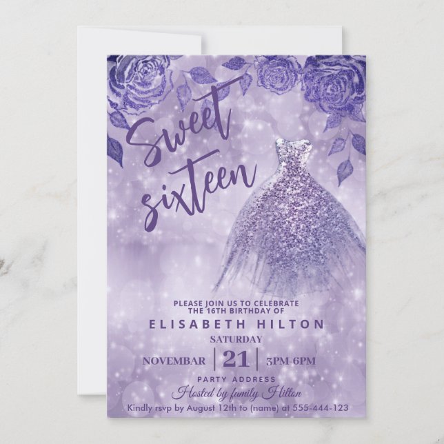 Invitation Sweet sixteen de robe de Parties scintillant moder (Devant)