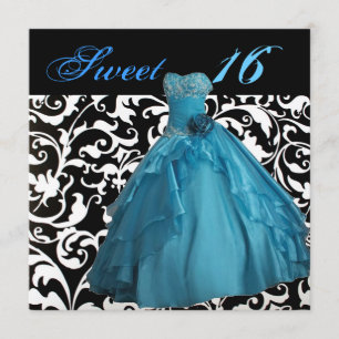 Invitation sweet sixteen de robe de robe de boule girly