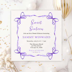 Invitation Sweet sixteen de ruban de coquette violet