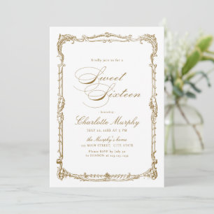 Invitation Sweet sixteen de script classique Vintage or