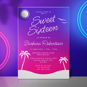 Invitation Sweet sixteen de script de coucher de soleil tropi