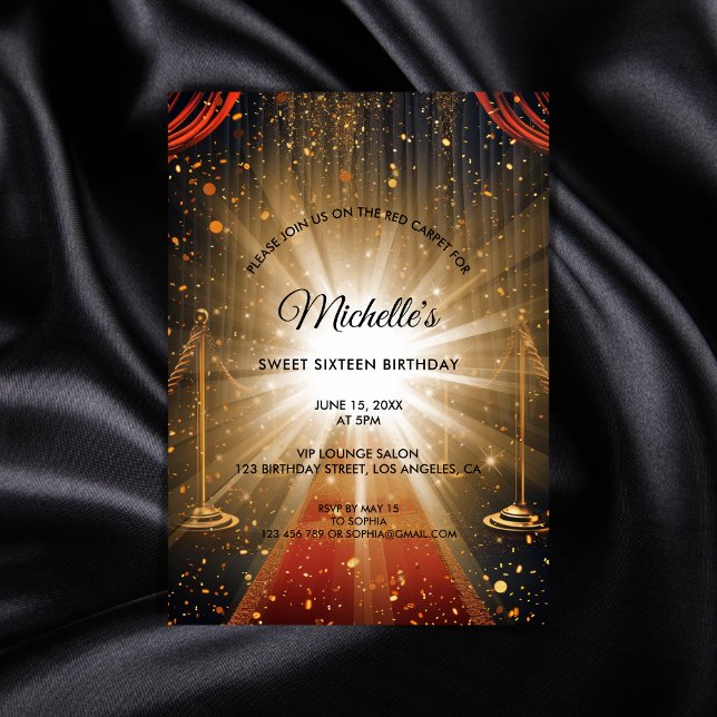Invitation Sweet sixteen de tapis rouge or Classy Anniversair (classy glitter red carpet party invitation)