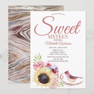 Invitation Sweet sixteen de tournesol aquarelle