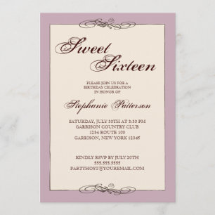 Invitation Sweet sixteen d'élégance de script dans Cream & Li