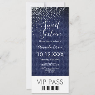 Invitation Sweet Sixteen Denim Diamonds Gem Ticket