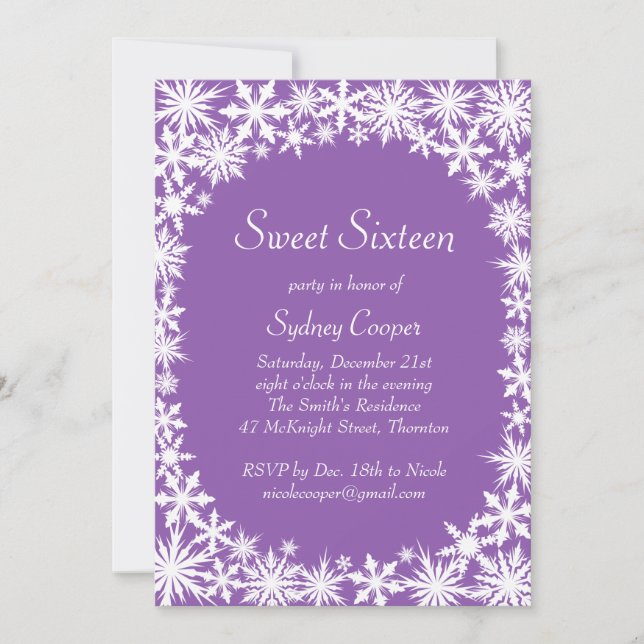 Invitation Sweet sixteen dentelle d'hiver - violet (Devant)