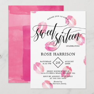 Invitation Sweet sixteen des baisers couleur rose