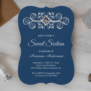 Invitation Sweet sixteen Diamant Flourdissant en argent bleu