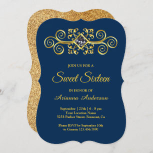 Invitation Sweet sixteen Diamant Flourdissant en or bleu mari
