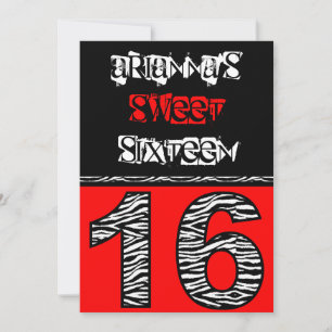 Invitation Sweet sixteen d'impression Mod Zebra [rouge]