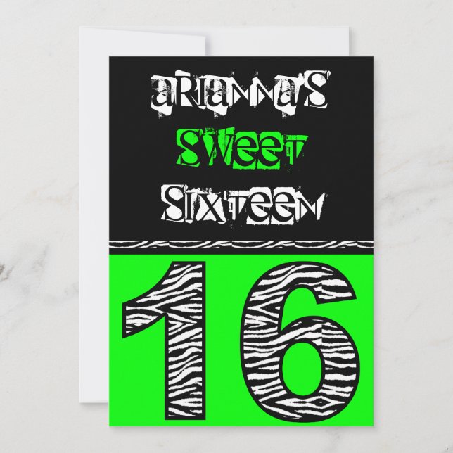 Invitation Sweet sixteen d'impression Mod Zebra [vert] (Devant)