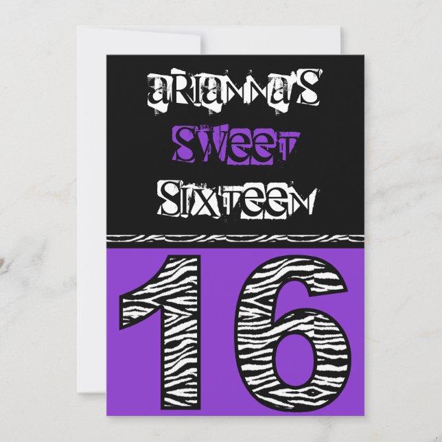 Invitation Sweet sixteen d'impression Mod Zebra [violet] (Devant)