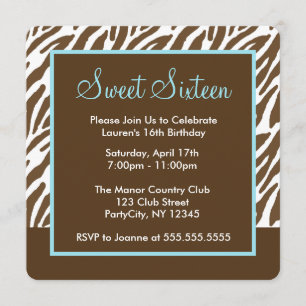 Invitation Sweet sixteen d'impression Zebra Brown