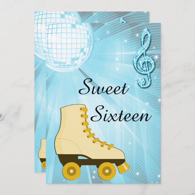 Invitation Sweet sixteen Disco Ball and Roller Skates (Devant / Derrière)