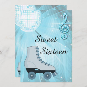 Invitation Sweet sixteen Disco Ball and Roller Skates