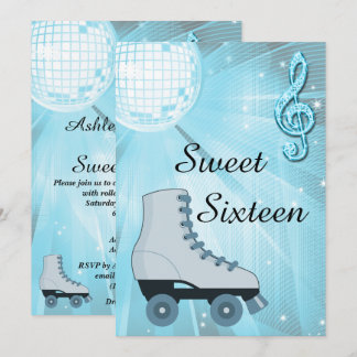 Invitation Sweet sixteen Disco Ball and Roller Skates