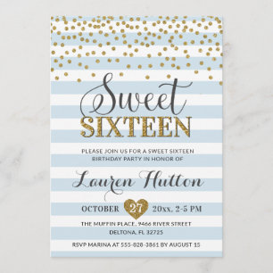 Invitation Sweet sixteen d'or Bleu Bleu Bleu clair Anniversai