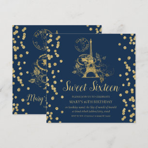 Invitation Sweet sixteen d'or Paris Parties scintillant Confe