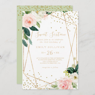 Invitation Sweet sixteen d'or verdoyant fête d'anniversaire