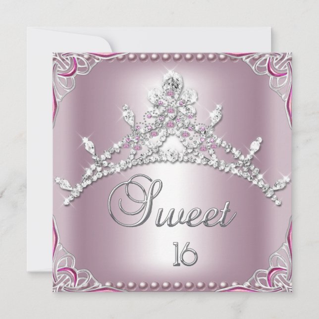 Invitation Sweet sixteen doux 16 argent rose blanc (Devant)