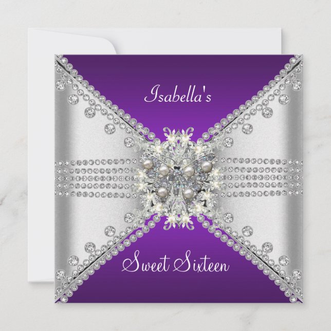 Invitation Sweet sixteen doux 16 papillon pourpre argent (Devant)