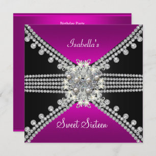 Invitation Sweet sixteen doux 16 papillon rose chaud noir