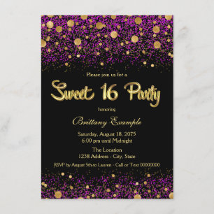 Invitation Sweet sixteen du violet et de l'or