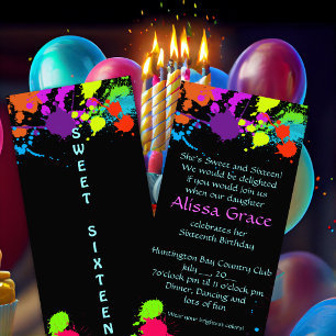 Invitation Sweet Sixteen éclaboussure de peinture