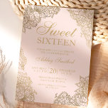 Invitation sweet sixteen élégant à fleurs d'or rose<br><div class="desc">Illustration florale or moderne,  assez chic et élégante,  invitation au Sweet sixteen rose vif avec des fleurs d'or.</div>