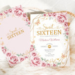 Invitation Sweet sixteen Élégant Chic Rose Roses Or<br><div class="desc">Invitation à la fête du Sweet sixteen rose,  or et blanc. Caractéristiques police de script,  papillons dorés,  roses rose rousse et tiara. Parfait pour une élégante fête de princesse glam Sweet 16 anniversaire. Personnalisez avec vos propres détails. Invitations Zazzle imprimées ou téléchargement instantané modèle imprimable numérique.</div>