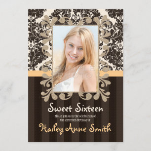 Invitation Sweet sixteen en damas à dentelle Vintage jaune