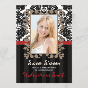 Invitation Sweet sixteen en damas à dentelle Vintage rouge et