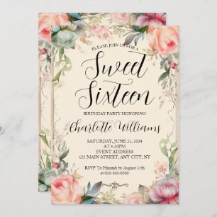 Invitation Sweet sixteen Fairytale Floral 16e anniversaire