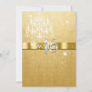 Invitation Sweet Sixteen, Faux Paillettes, Or, Blanc, Sur mes