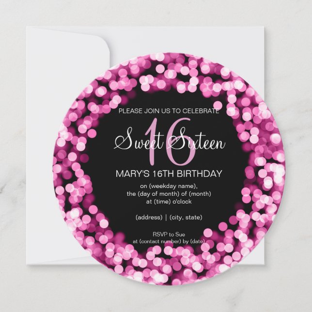 Invitation Sweet sixteen Fête flamme rose (Devant)
