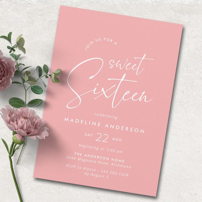 Invitation Sweet sixteen | Fille rose moderne 16e anniversair (Créateur téléchargé)