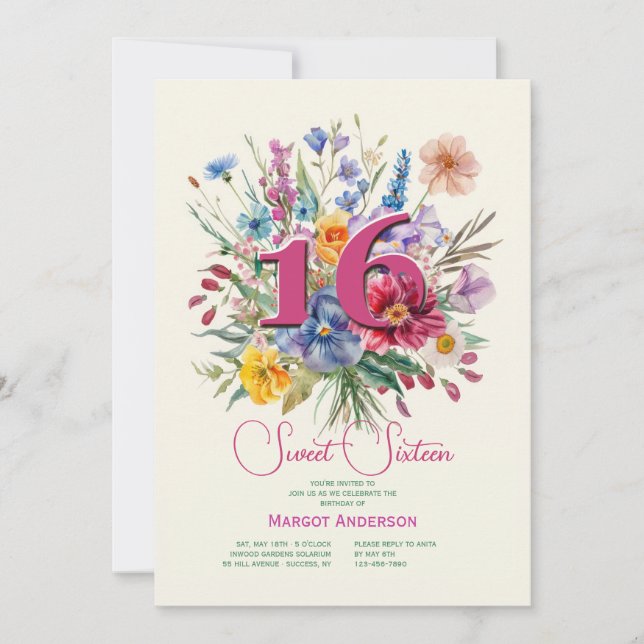 Invitation Sweet sixteen Floral (Devant)