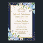 Invitation Sweet sixteen floral bleu or<br><div class="desc">Plus de jolies invitations en Sweet sixteen floral dans le Little Bayleigh Store!</div>