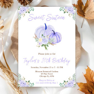 Invitation Sweet sixteen floral Citrouille violet