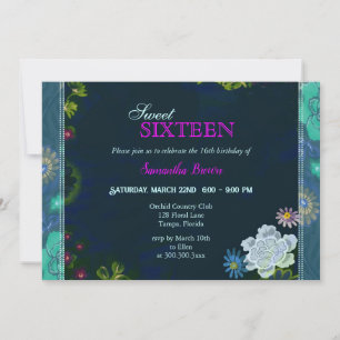 Invitation Sweet sixteen floral élégant