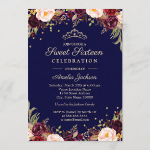 Invitation Sweet sixteen floral élégant de la marine de Bourg