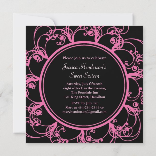 Invitation Sweet sixteen floral (noir) (Devant)