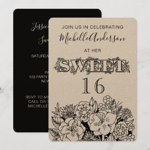 Invitation Sweet sixteen floral rustique