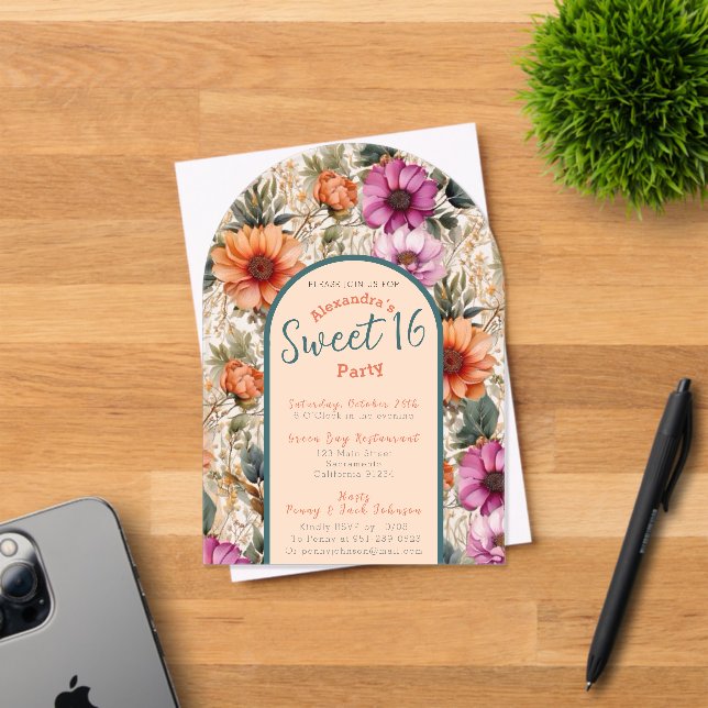 Invitation sweet sixteen floral transparent (Insitu (Carte d'invitation))